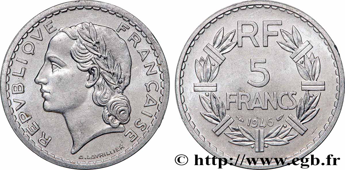 5 francs Lavrillier, aluminium 1946 F.339/6 VZ+