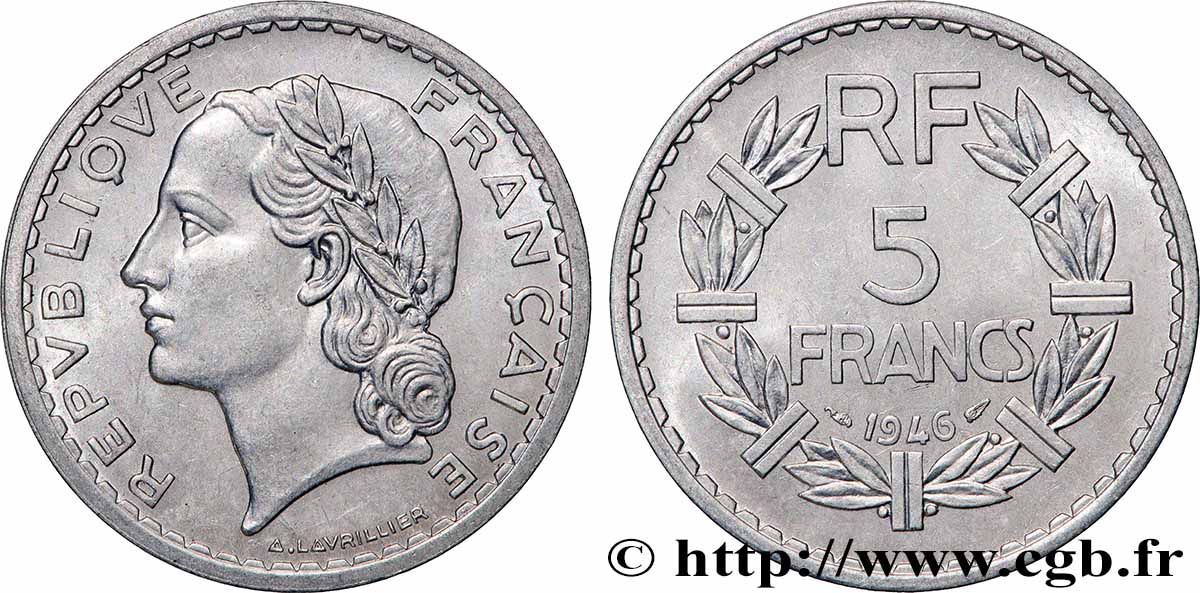 5 francs Lavrillier, aluminium 1946 F.339/6 VZ+