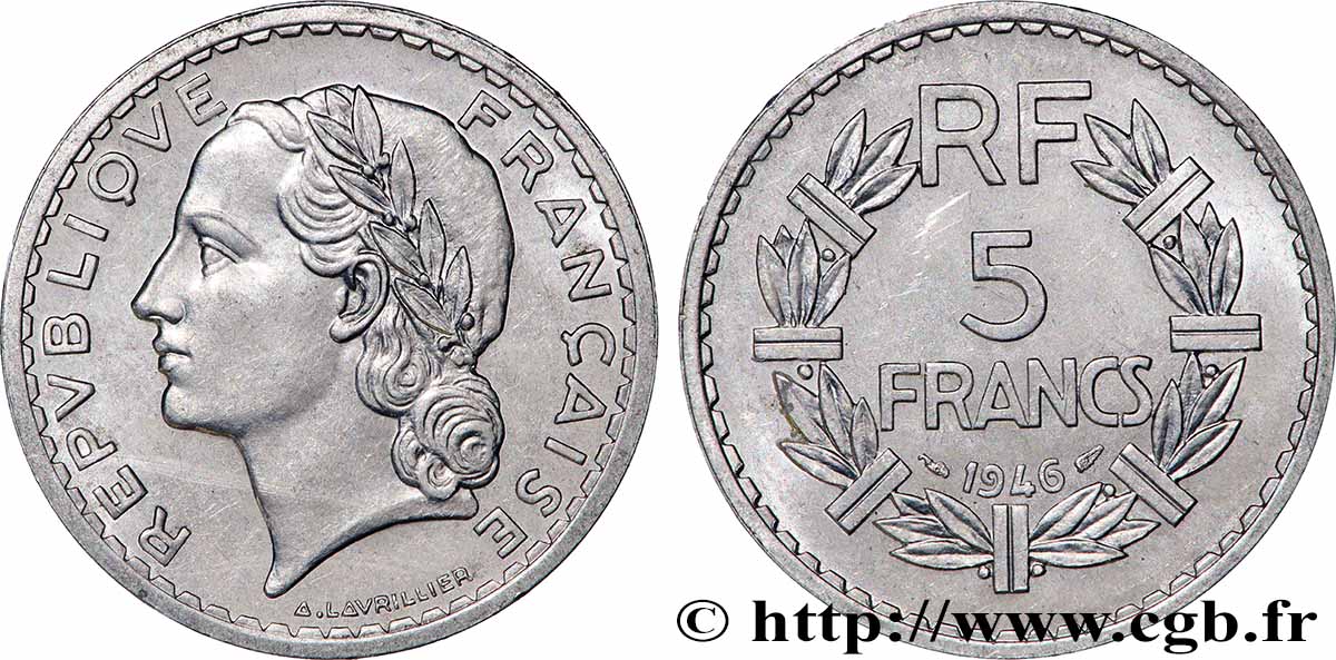 5 francs Lavrillier, aluminium 1946 F.339/6 VZ+