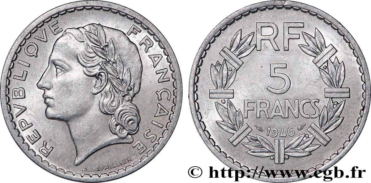 5 francs Lavrillier, aluminium 1946 F.339/6 VZ+
