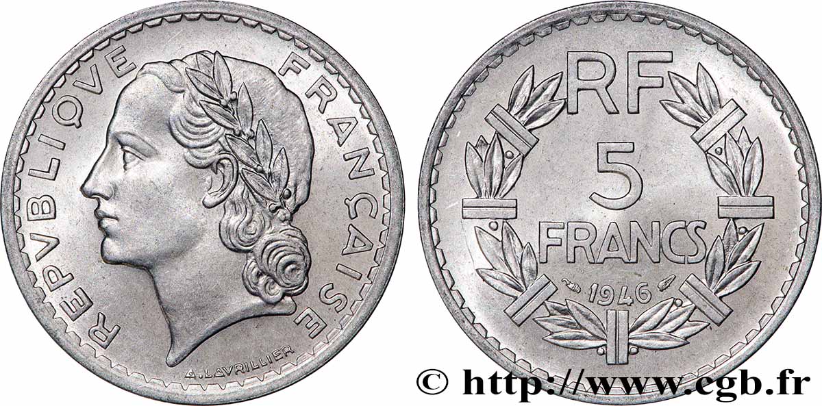 5 francs Lavrillier, aluminium 1946 F.339/6 SPL+