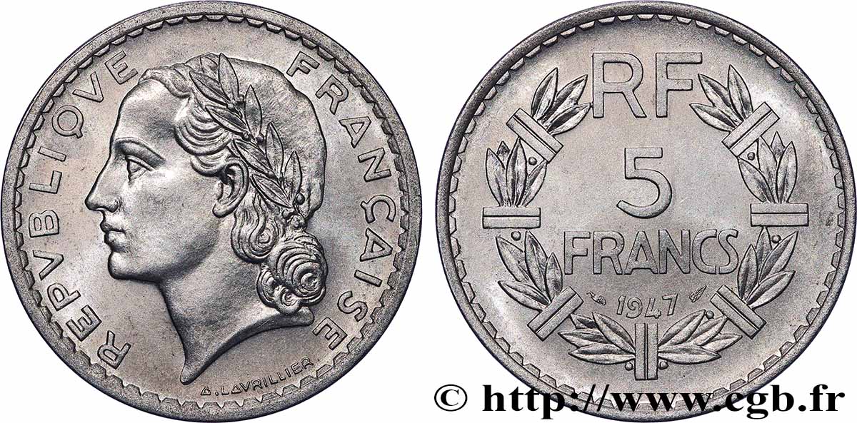 5 francs Lavrillier, aluminium 1947 F.339/9 SPL+
