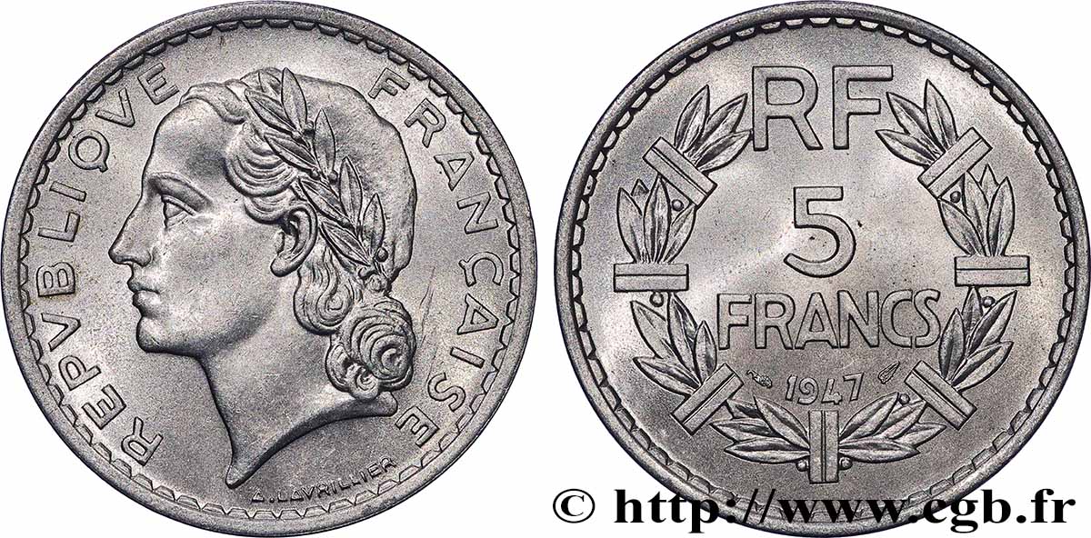 5 francs Lavrillier, aluminium 1947 F.339/9 VZ+