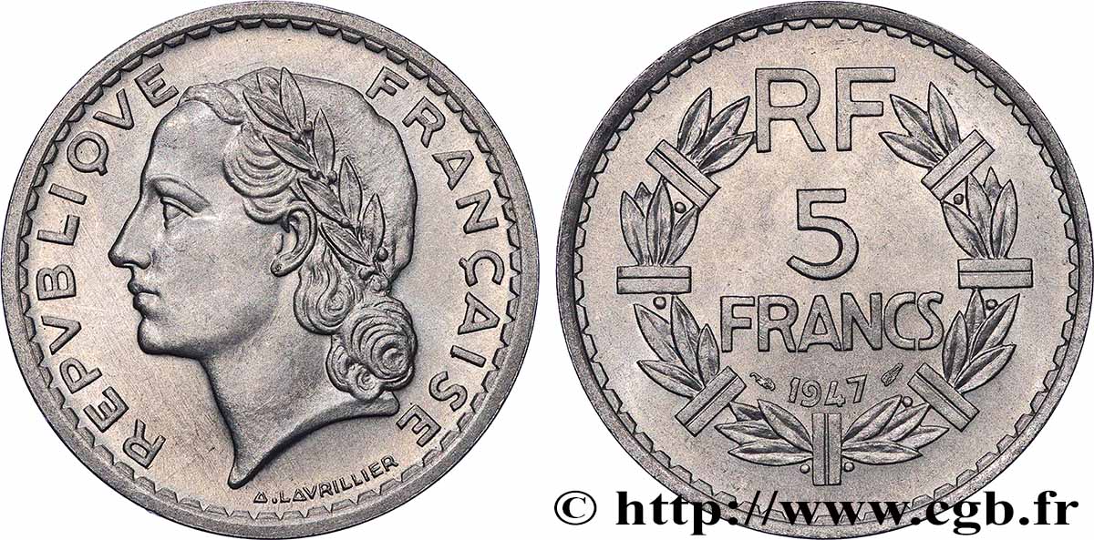5 francs Lavrillier, aluminium 1947 F.339/9 VZ+