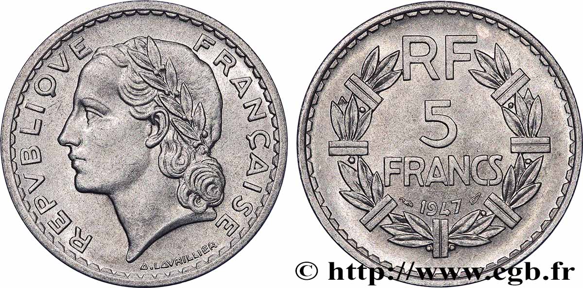 5 francs Lavrillier, aluminium 1947 F.339/9 VZ+