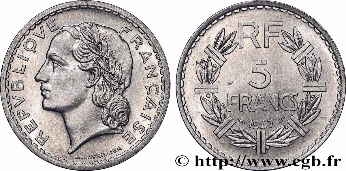 5 francs Lavrillier, aluminium 1947 F.339/9 VZ+