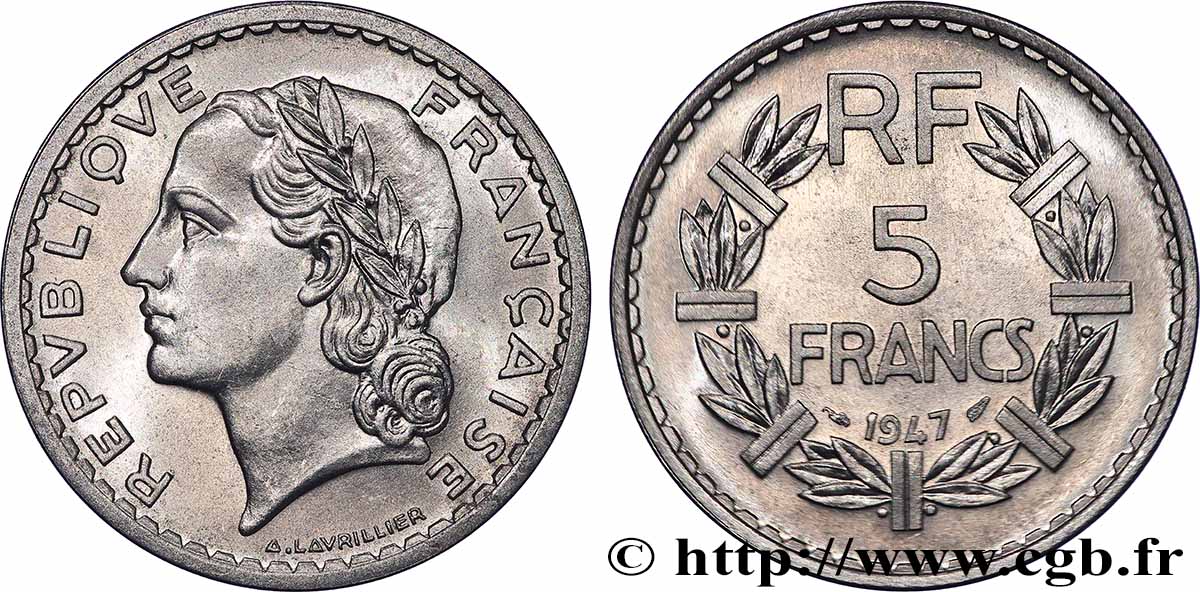 5 francs Lavrillier, aluminium 1947 F.339/9 SPL
