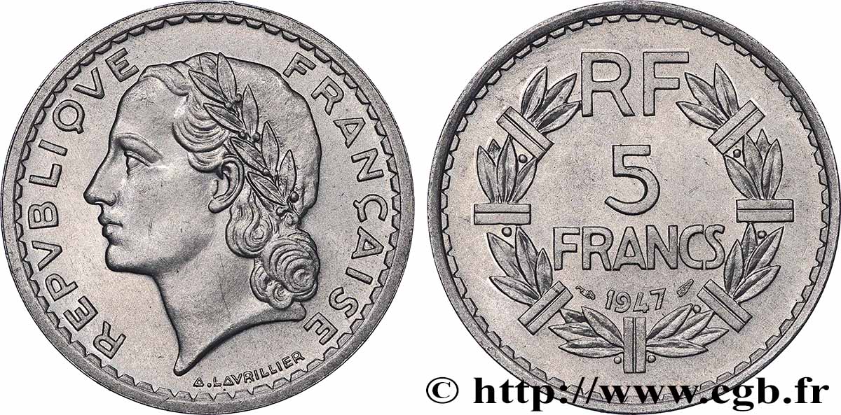 5 francs Lavrillier, aluminium 1947 F.339/9 MS