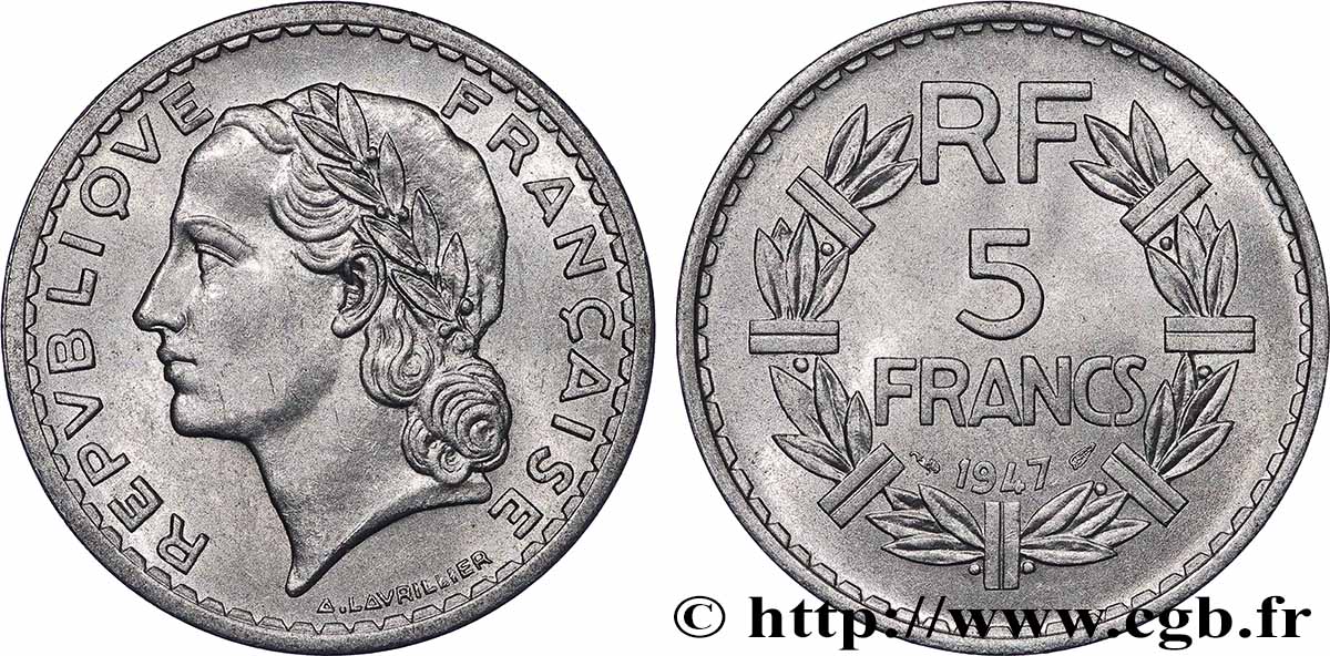 5 francs Lavrillier, aluminium 1947 F.339/10 VZ+