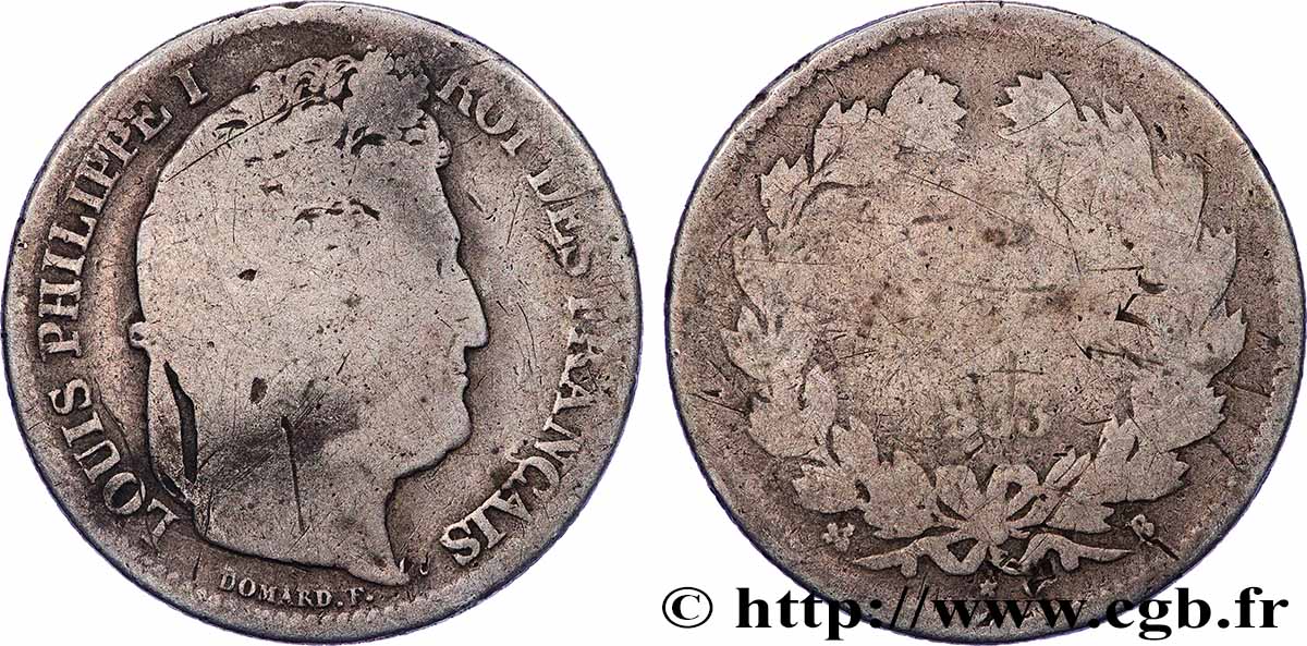 1 franc Louis-Philippe, couronne de chêne 1833 Rouen F.210/15 AB