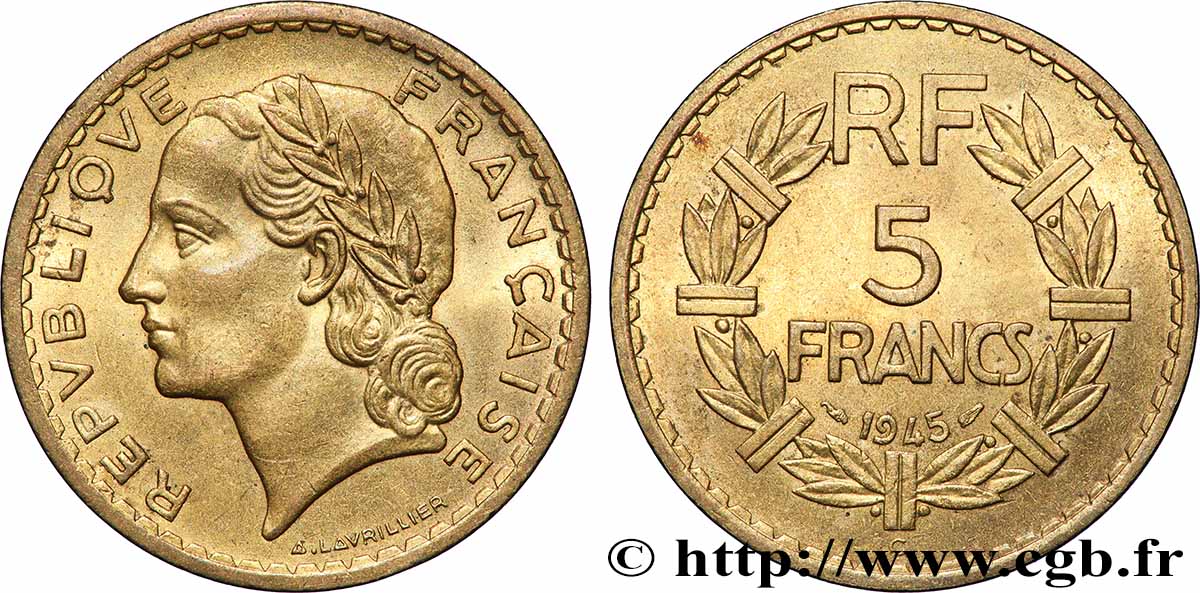 5 francs Lavrillier, bronze-aluminium 1945 Castelsarrasin F.337/6 EBC