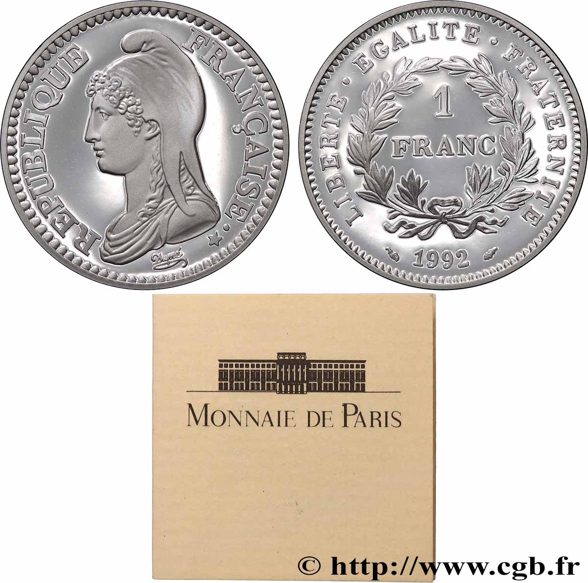 Belle Épreuve 1 franc République 1992 Paris F5.1001 3 FDC