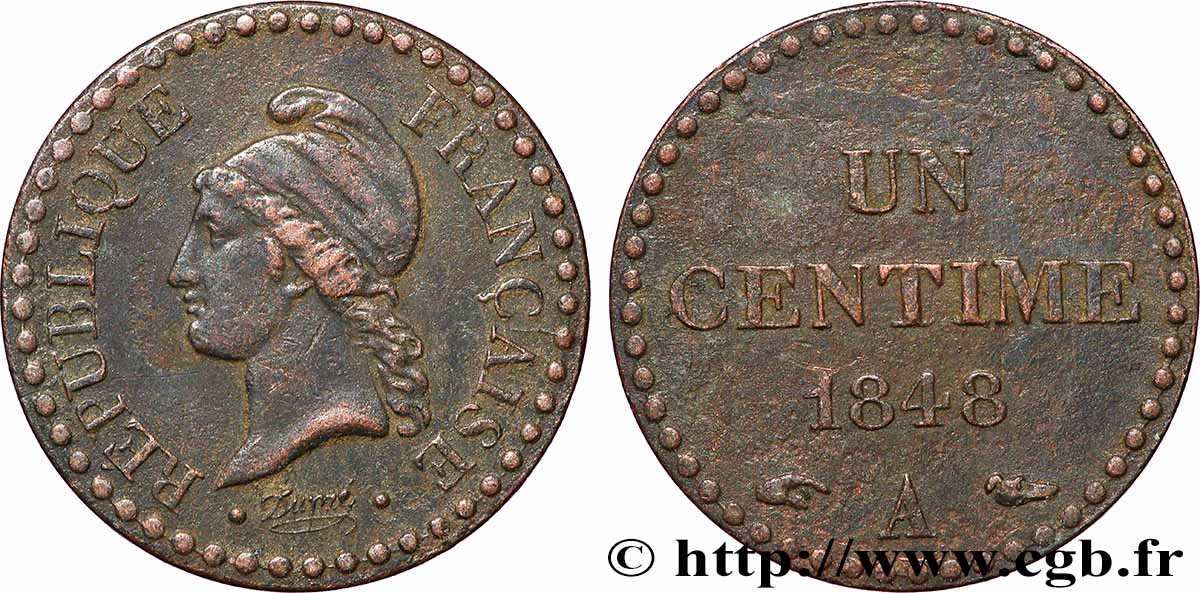 Un centime Dupré, IIe République 1848 Paris F.101/1 q.BB