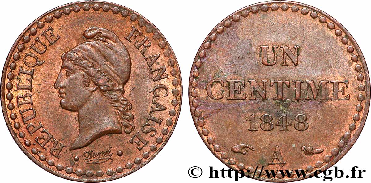 Un centime Dupré, IIe République 1848 Paris F.101/1 fVZ