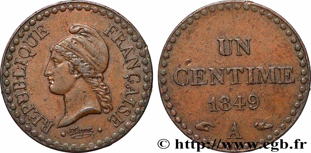 Un centime Dupré, IIe République 1849 Paris F.101/2 SS