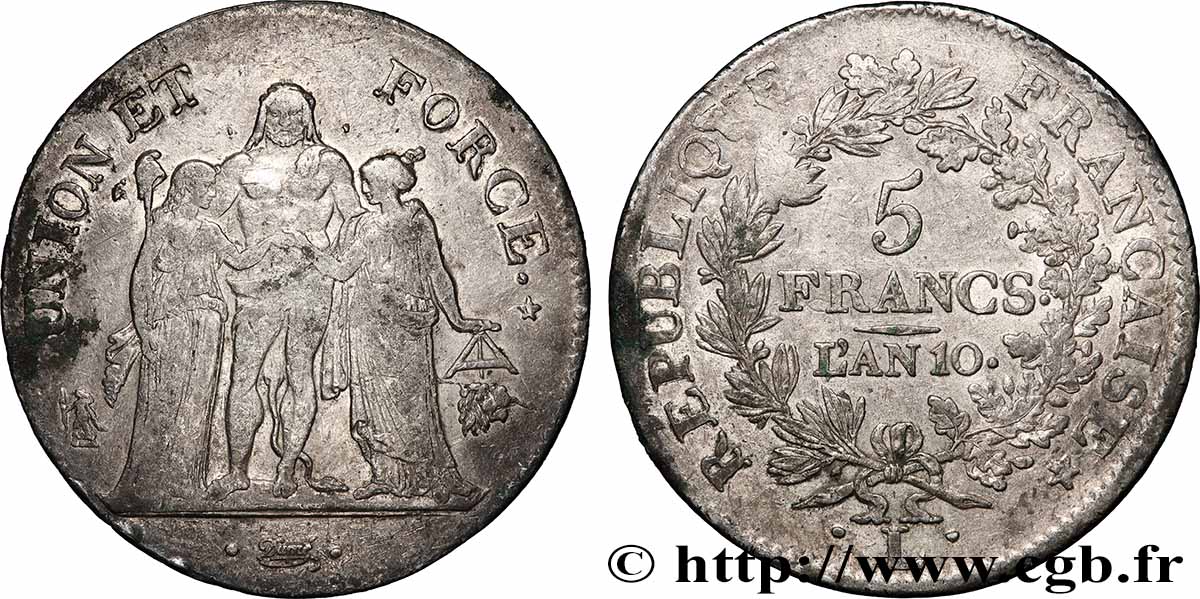 5 francs Union et Force, Union serré, avec glands intérieurs et gland extérieur 1802 Bayonne F.288/180 SS