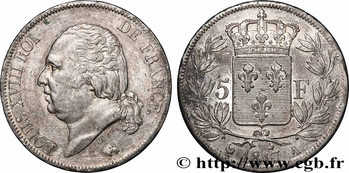 5 francs Louis XVIII, tête nue 1817 Paris F.309/14 SS