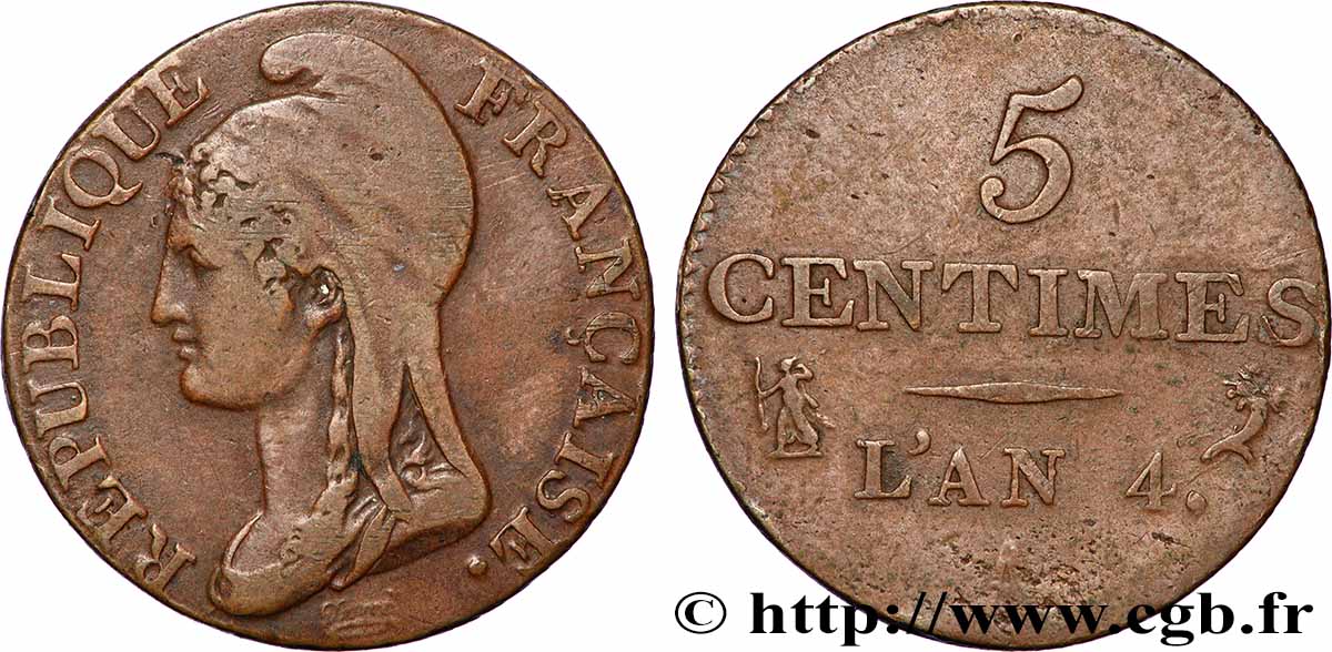 5 centimes Dupré, petit module 1796 Paris F.113/1 fSS