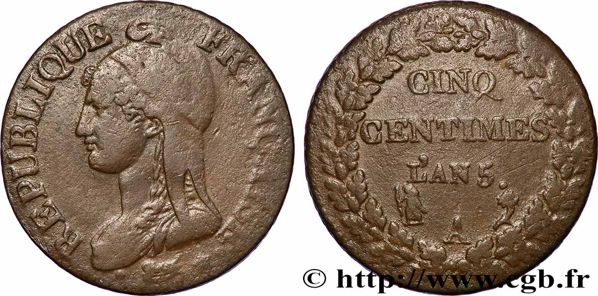 Cinq centimes Dupré, grand module 1797 Paris F.115/2 S