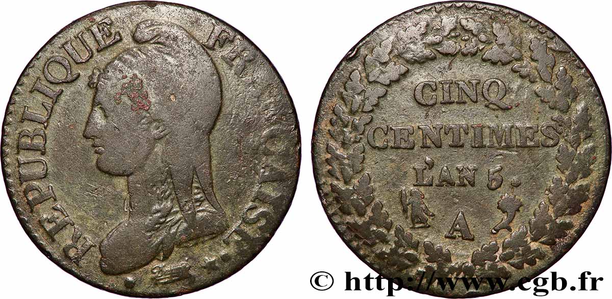 Cinq centimes Dupré, grand module 1797 Paris F.115/1 MB