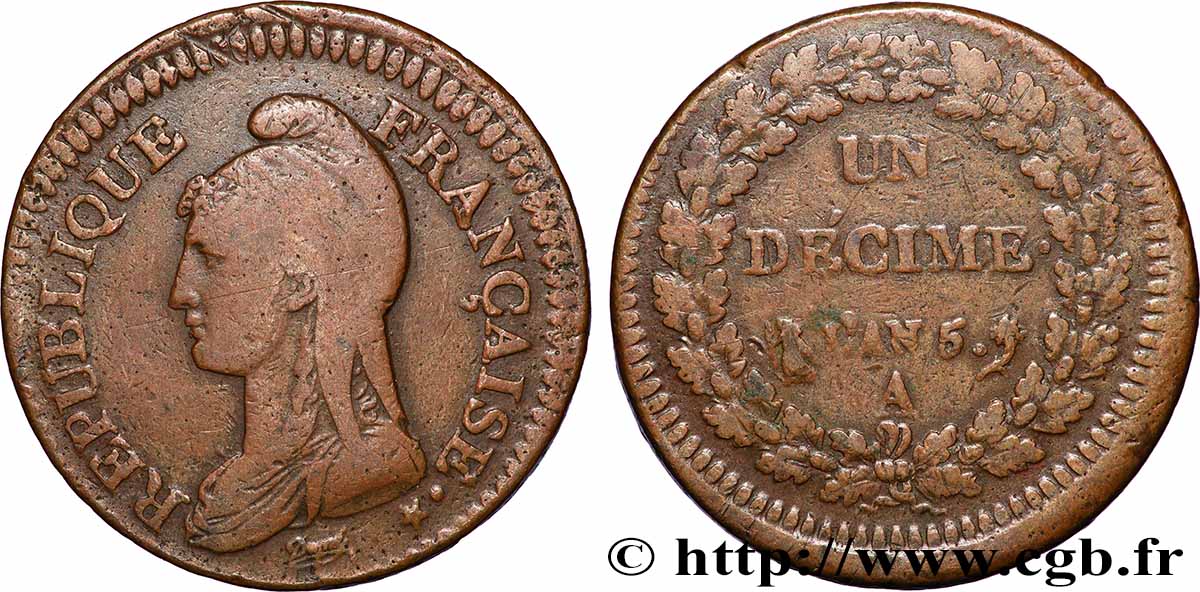 Un décime Dupré, grand module 1797 Paris F.129/1 S