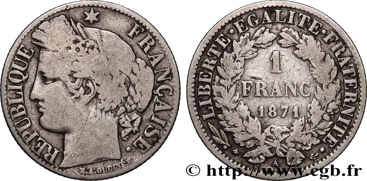 1 franc Cérès, Troisième République 1871 Paris F.216/1 fS
