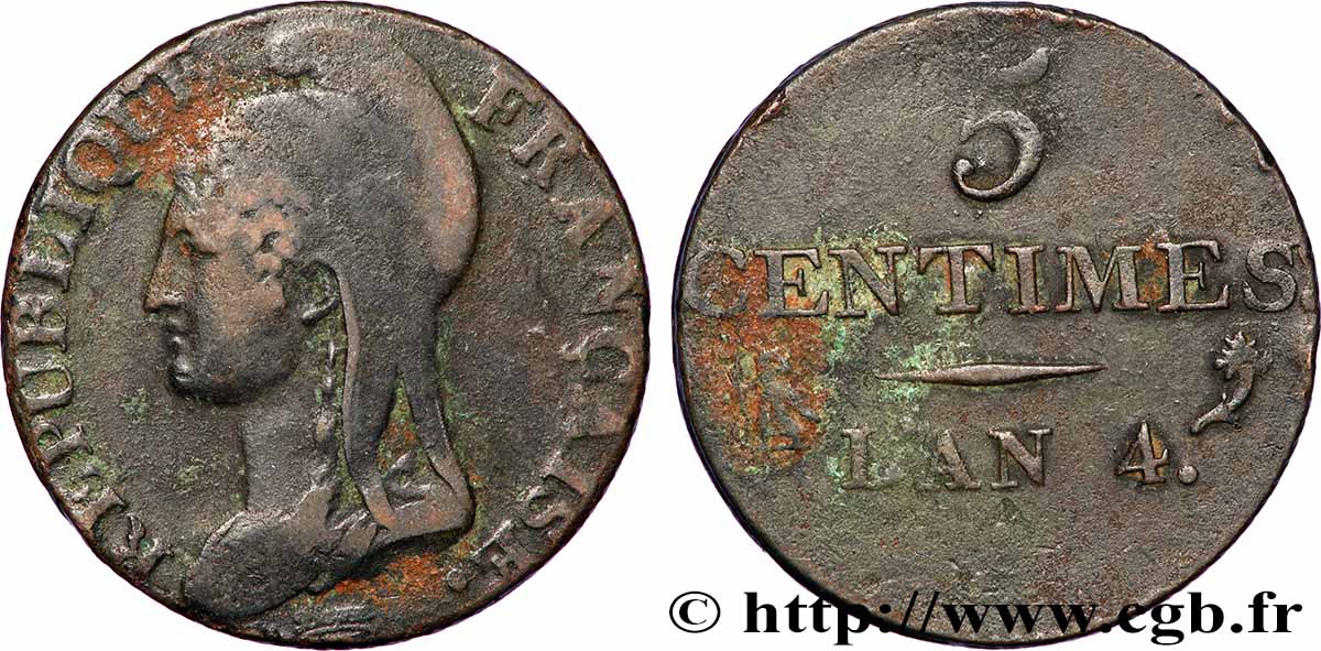 5 centimes Dupré, petit module 1796 Paris F.113/1 F