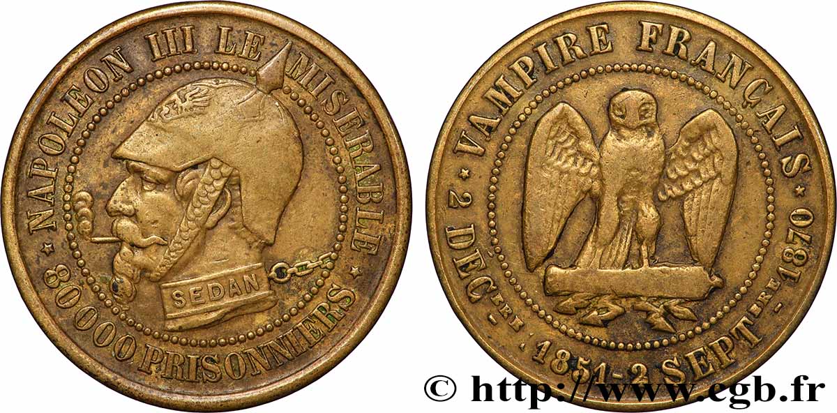 Médaille satirique en Laiton, type A “Éclairs et cigarette” 1870 Schw.A1a TTB