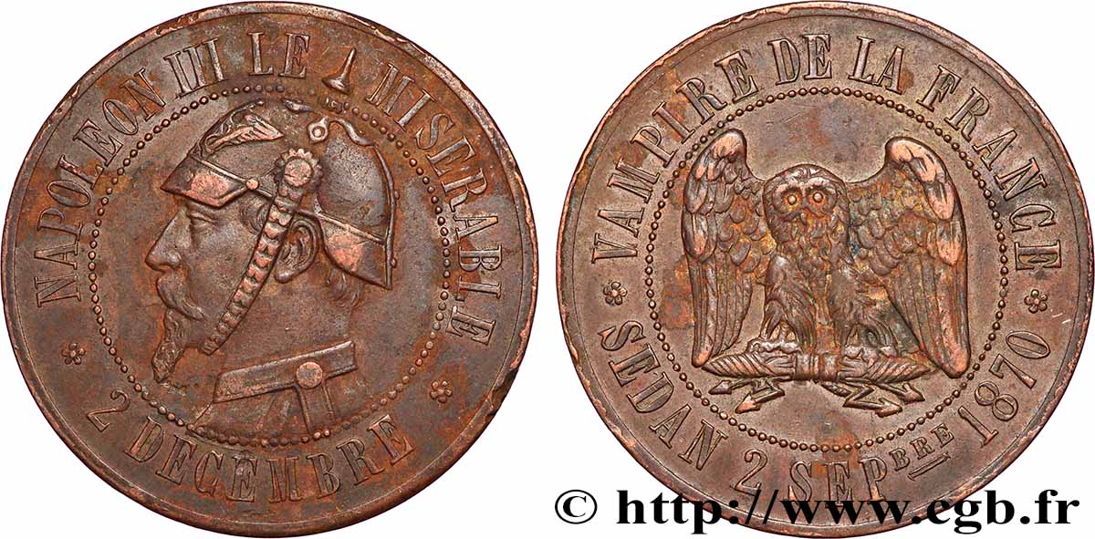 Médaille satirique Cu 32, type C “Chouette monétaire” 1870 Schw.C1a TTB