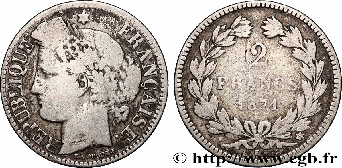 2 francs Cérès, sans légende 1871 Bordeaux F.264/4 B