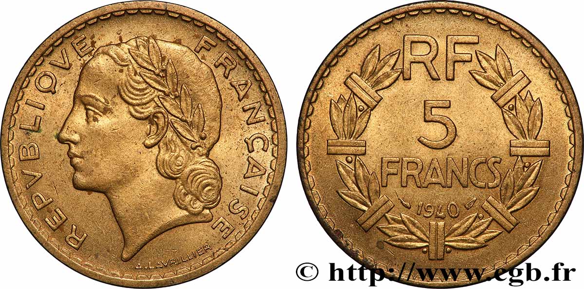 5 francs Lavrillier, bronze-aluminium 1940 F.337/4 AU