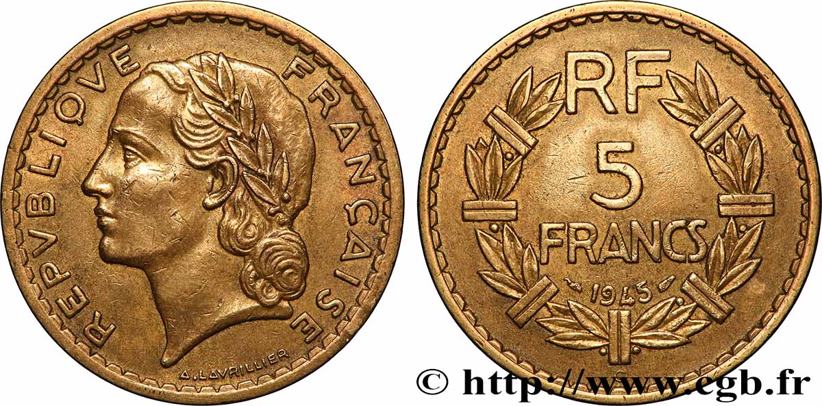 5 francs Lavrillier, bronze-aluminium 1945 Castelsarrasin F.337/6 BB