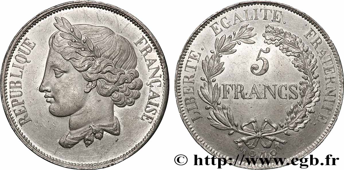 Concours de 5 francs, essai en étain attribué à Gayrard, deuxième concours 1848 Paris VG.3077 var SUP