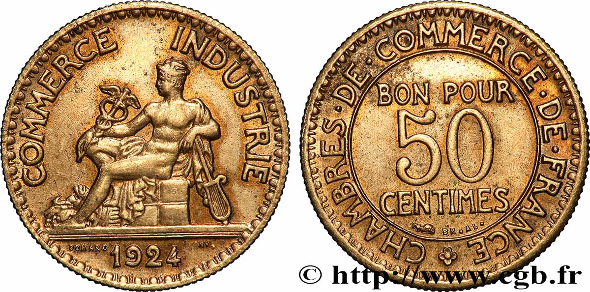 50 centimes Chambres de Commerce 1924 Paris F.191/6 fVZ