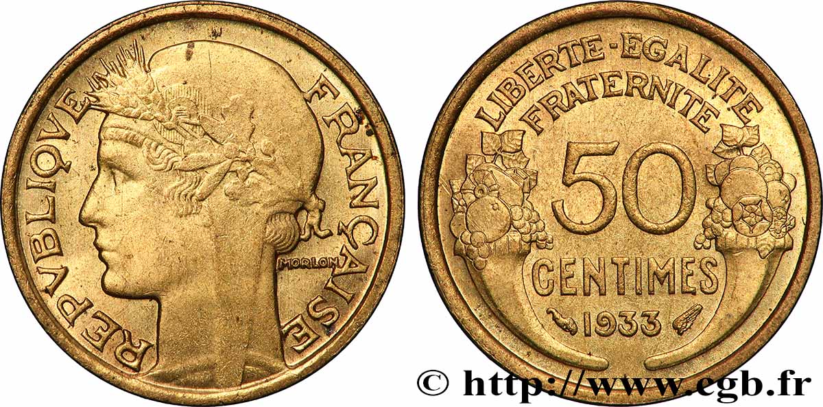 50 centimes Morlon, sans raisin, 9 ouvert 1933 F.192/10 MS