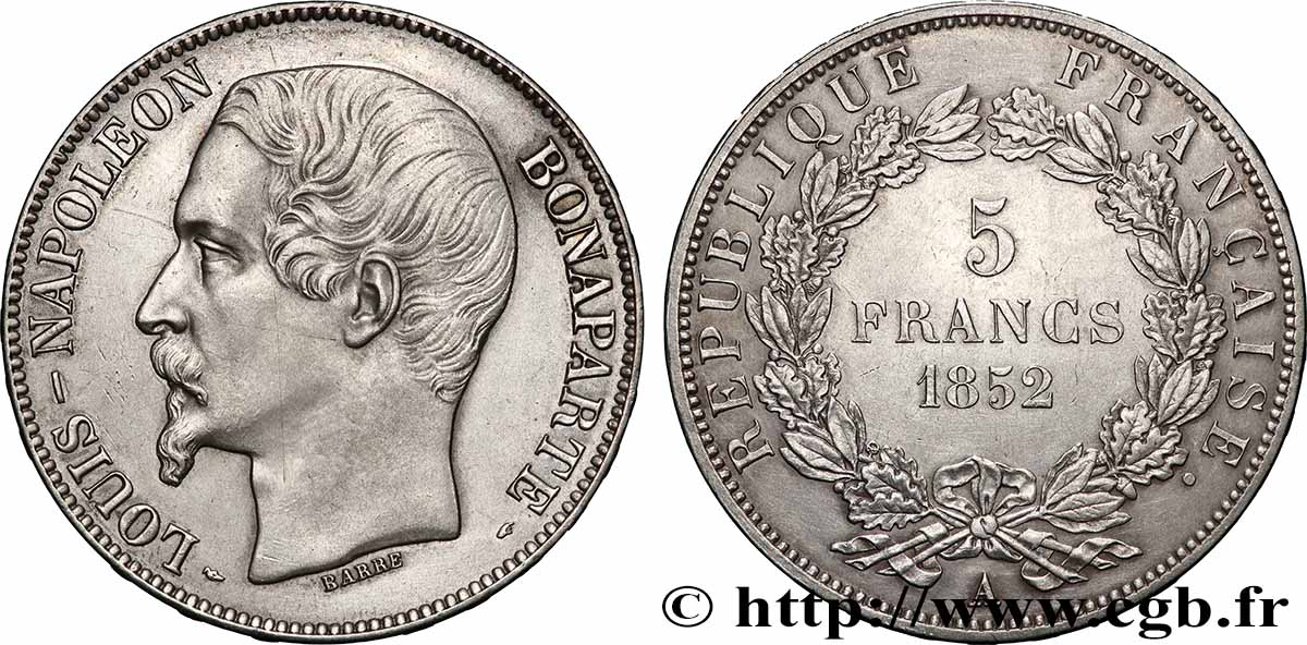 5 francs Louis-Napoléon, 1er type 1852 Paris F.329/1 MBC+