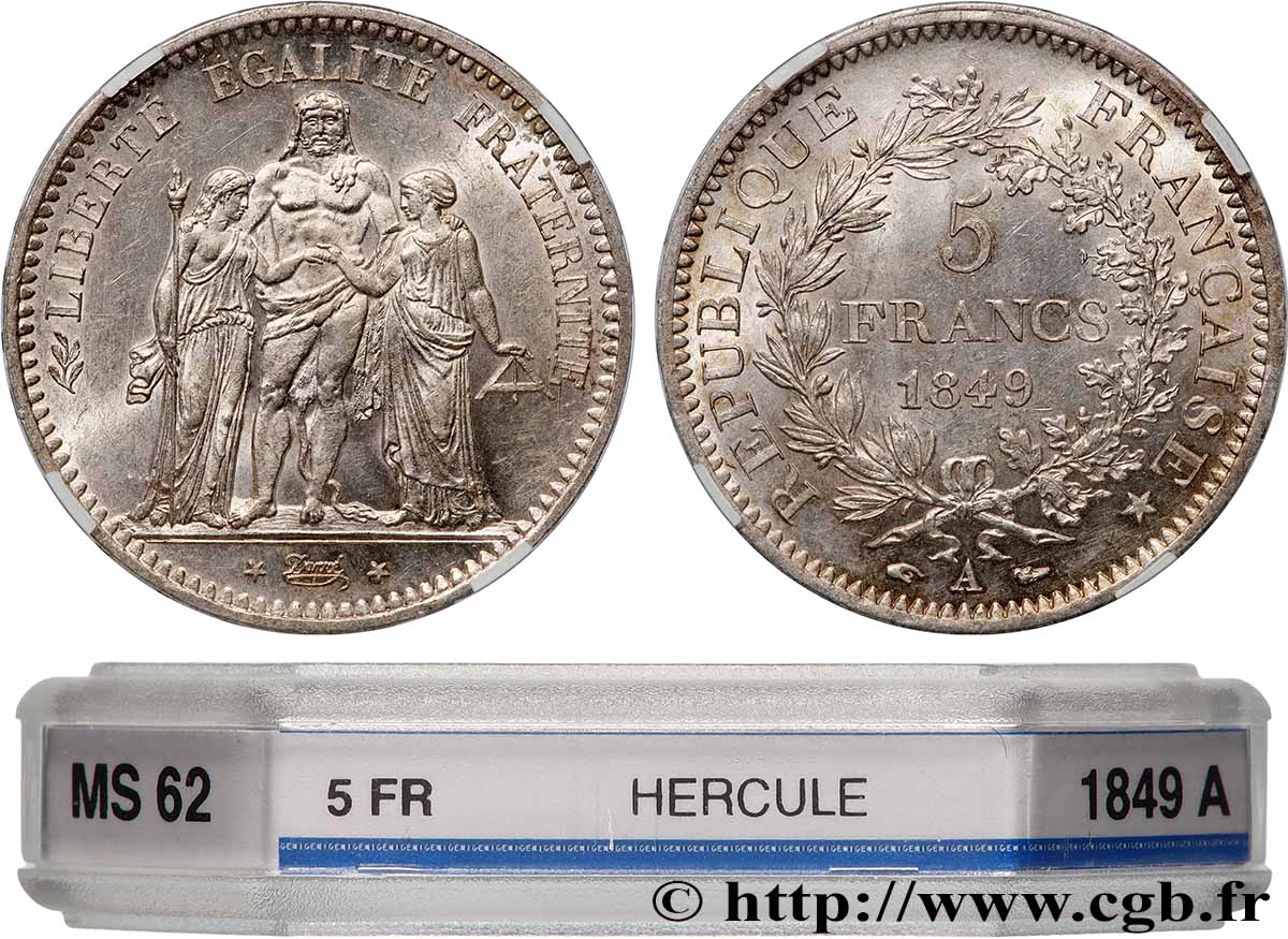 5 francs Hercule, IIe République 1849 Paris F.326/5 MS62