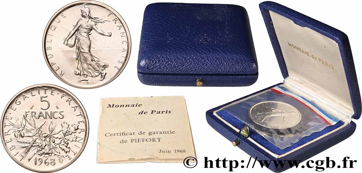 Piéfort Argent de 5 francs Semeuse 1968 Paris GEM.153 P3 MS