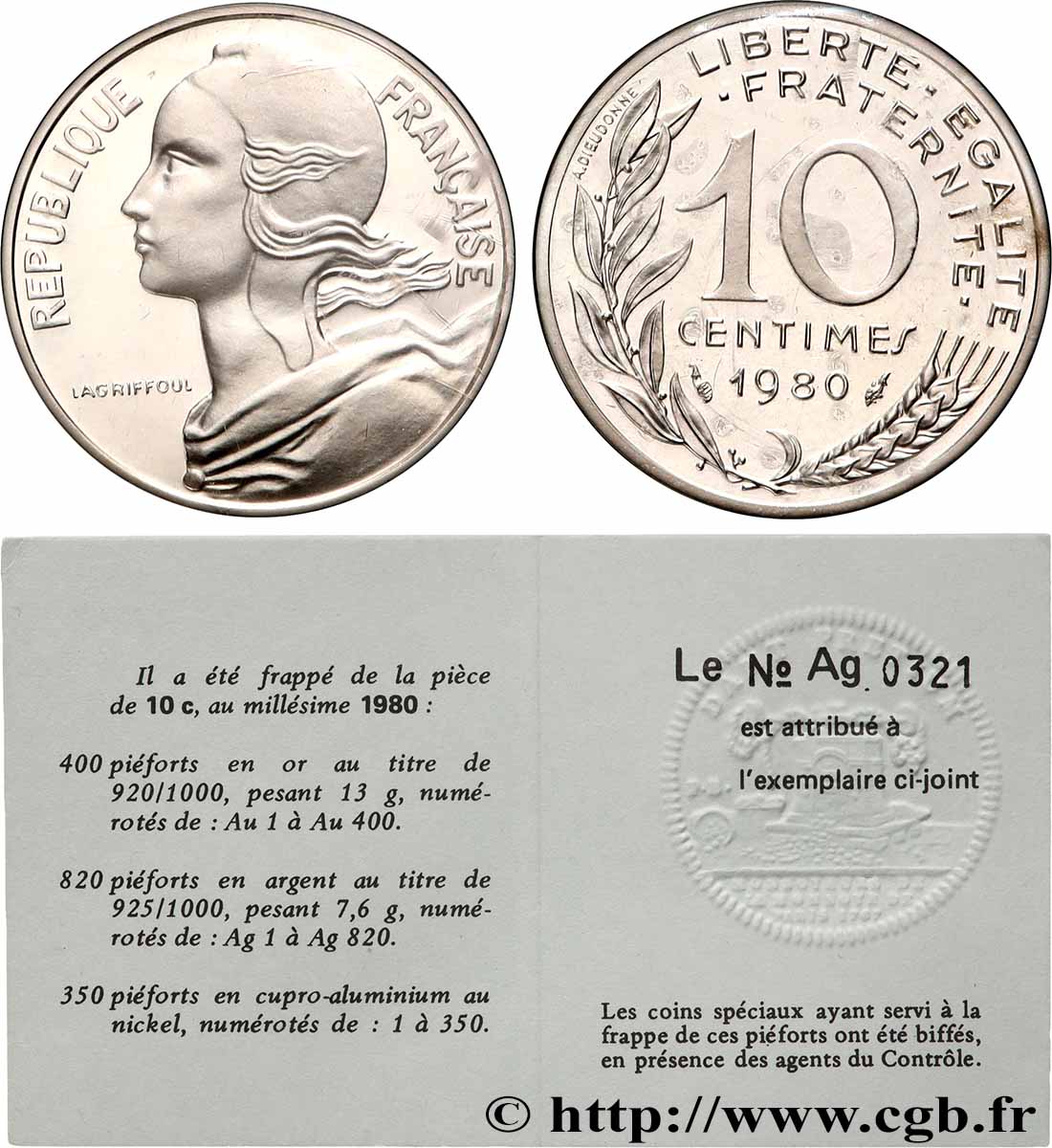 Piéfort Argent de 10 centimes Marianne 1980 Pessac GEM.46 P2 FDC65