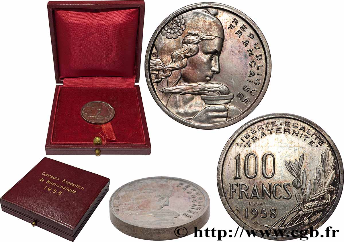 Essai-piéfort de 100 francs Cochet en argent 1958 Paris GEM.230 EP2 SUP+