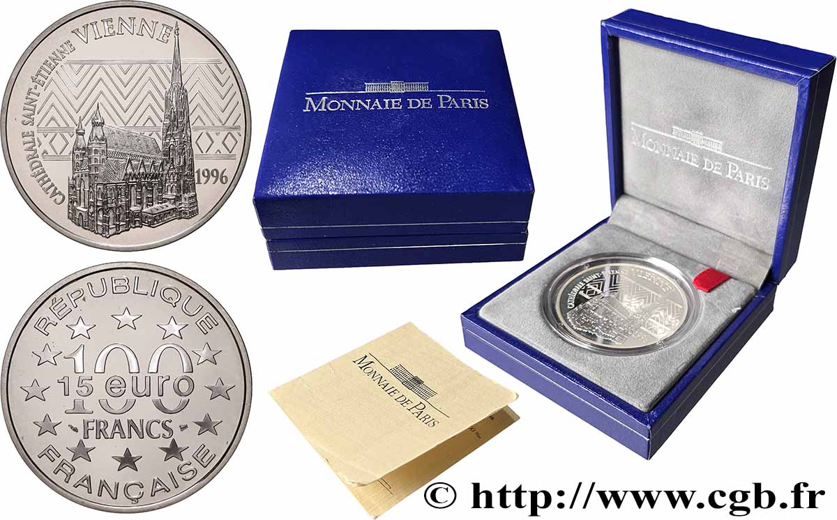 Belle Épreuve 15 euro / 100 francs - La Cathédrale Saint-Étienne (Vienne, Autriche) 1996 F5.2022 1 FDC65