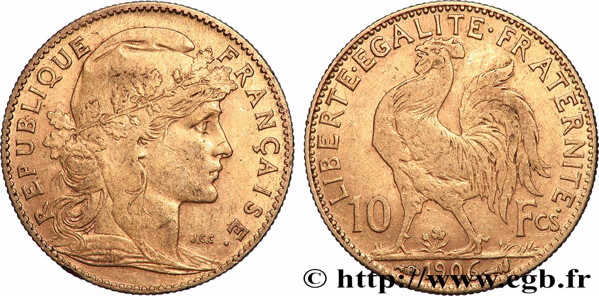 10 francs or Coq 1906 Paris F.509/7 TTB