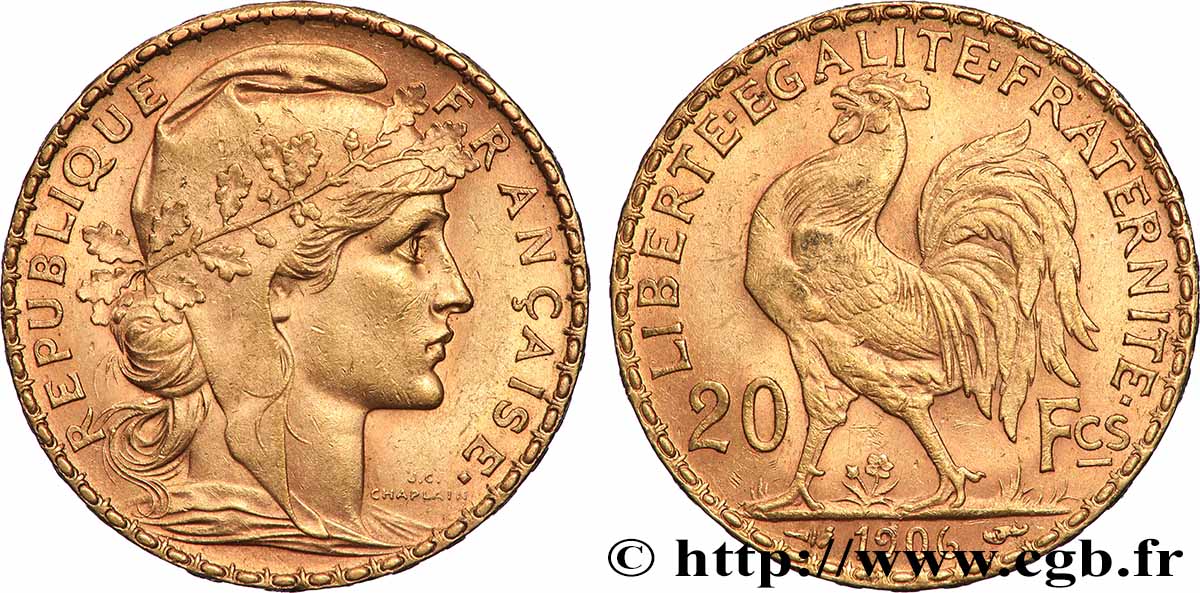 20 francs or Coq, Dieu protège la France 1906 Paris F.534/11 SUP