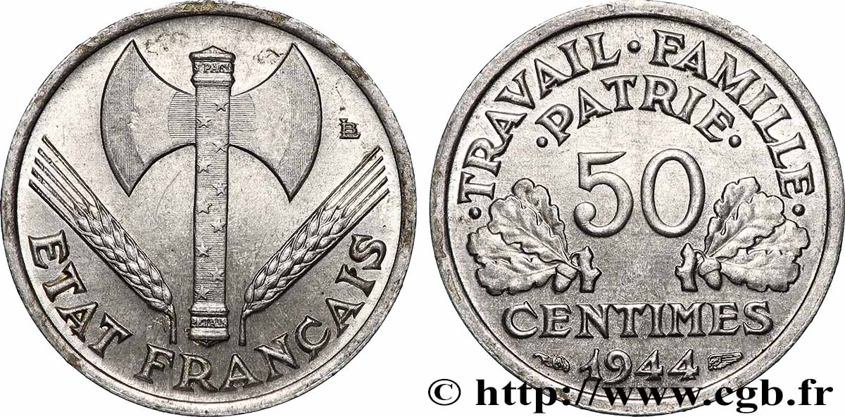 50 centimes Francisque, légère 1944 F.196/4 SUP62