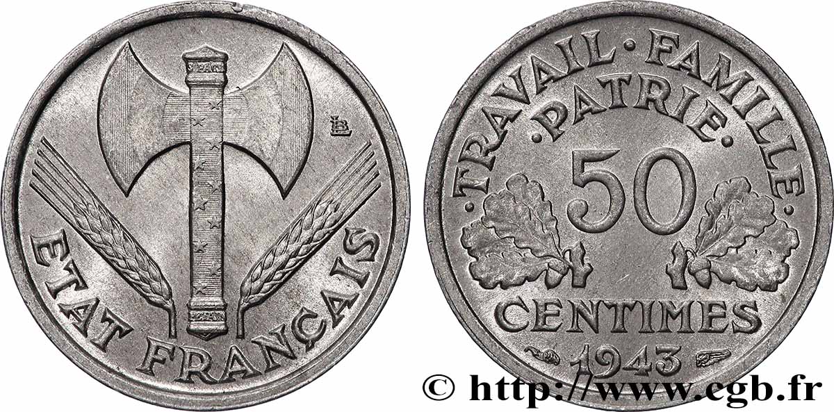 50 centimes Francisque, légère 1943 F.196/2 FDC65