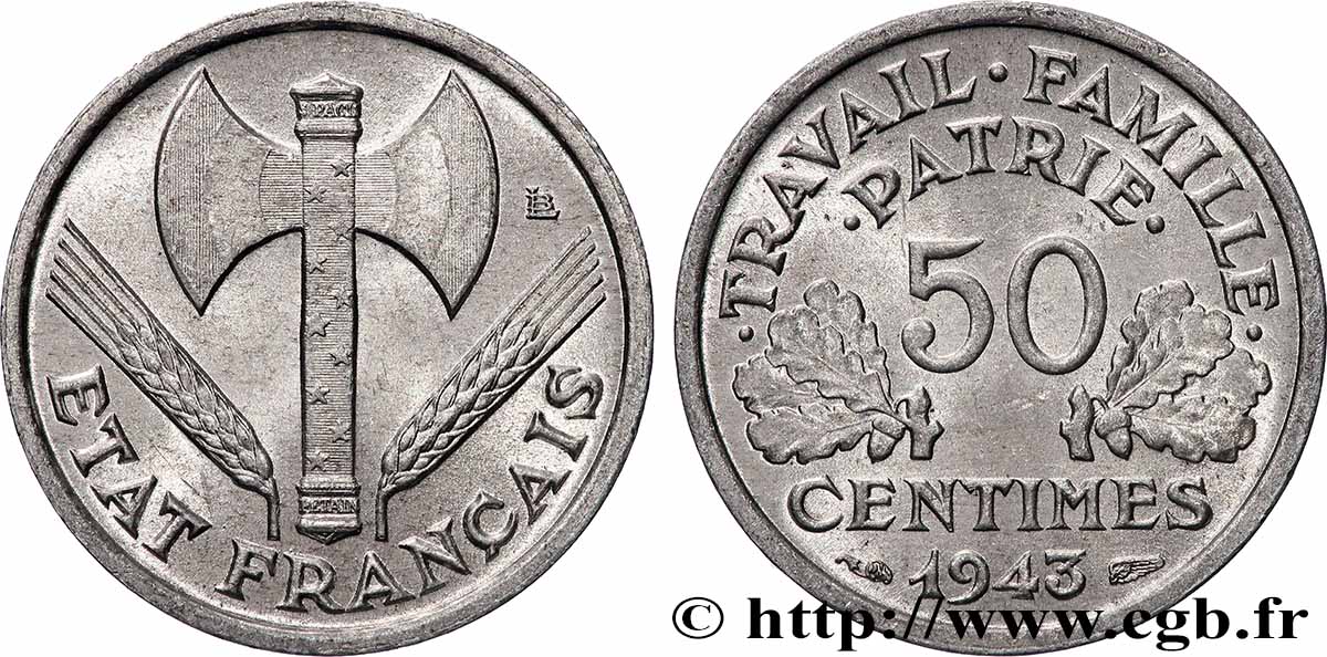 50 centimes Francisque, légère 1943 F.196/2 ST65