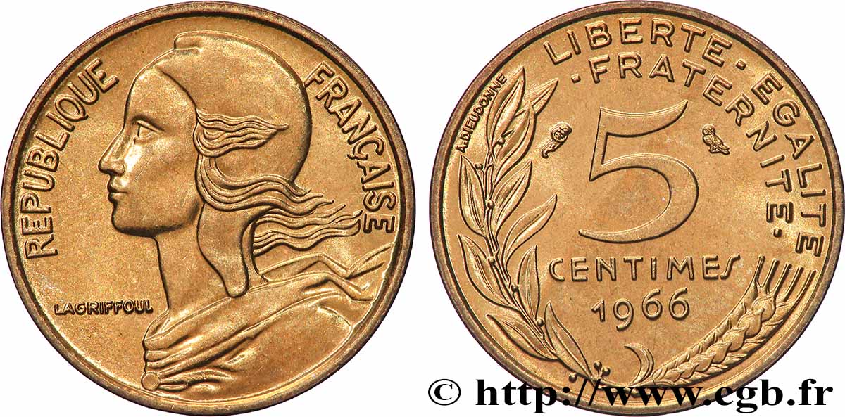 5 centimes Marianne 1966 Paris F.125/2 fST