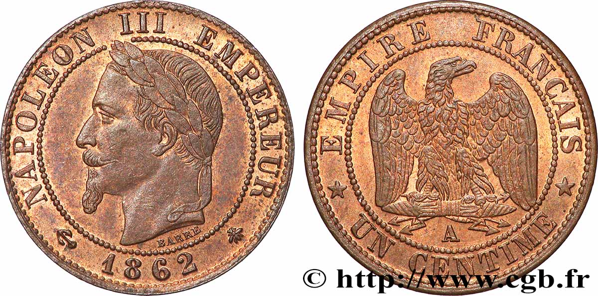 Un centime Napoléon III, tête laurée 1862 Paris F.103/4 VZ60