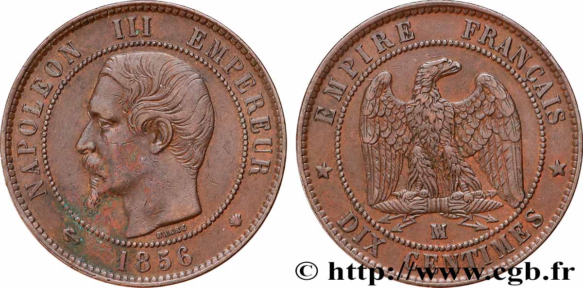 Dix centimes Napoléon III, tête nue 1856 Marseille F.133/39 SS
