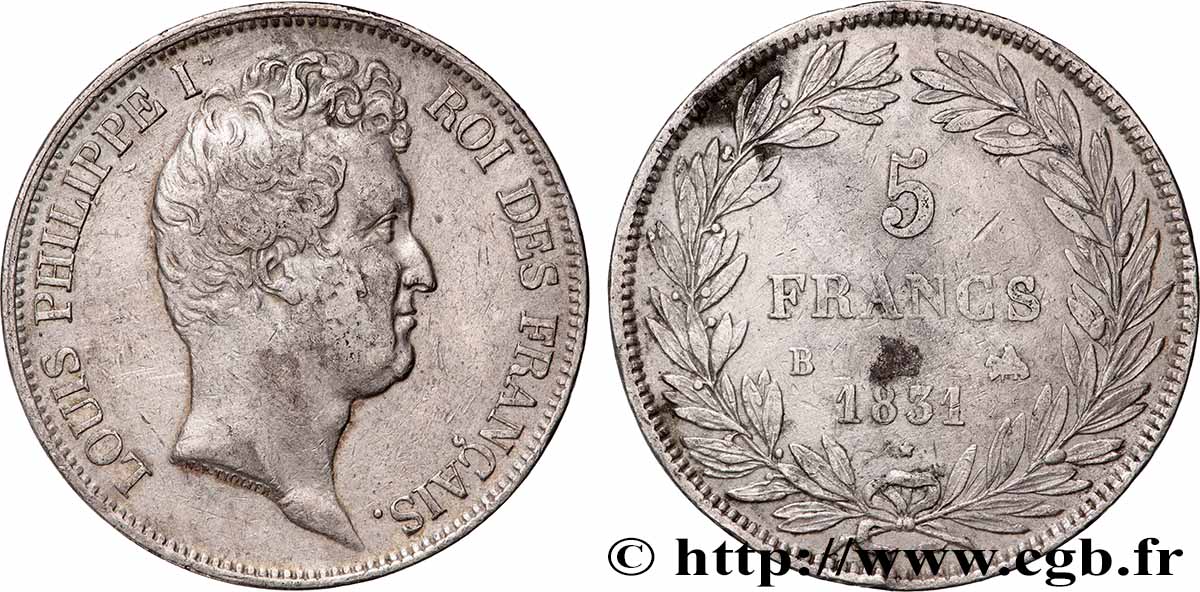 5 francs type Tiolier avec le I, tranche en creux 1831 Rouen F.315/15 q.BB